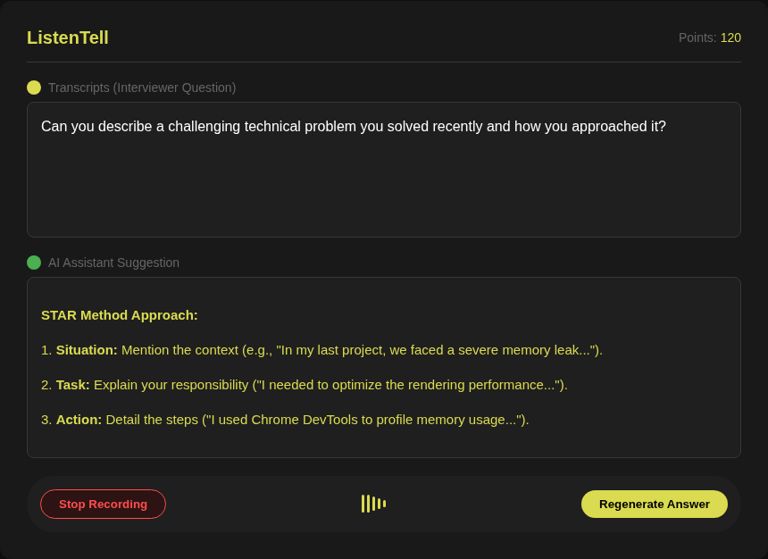 Formal Interview Interface Example